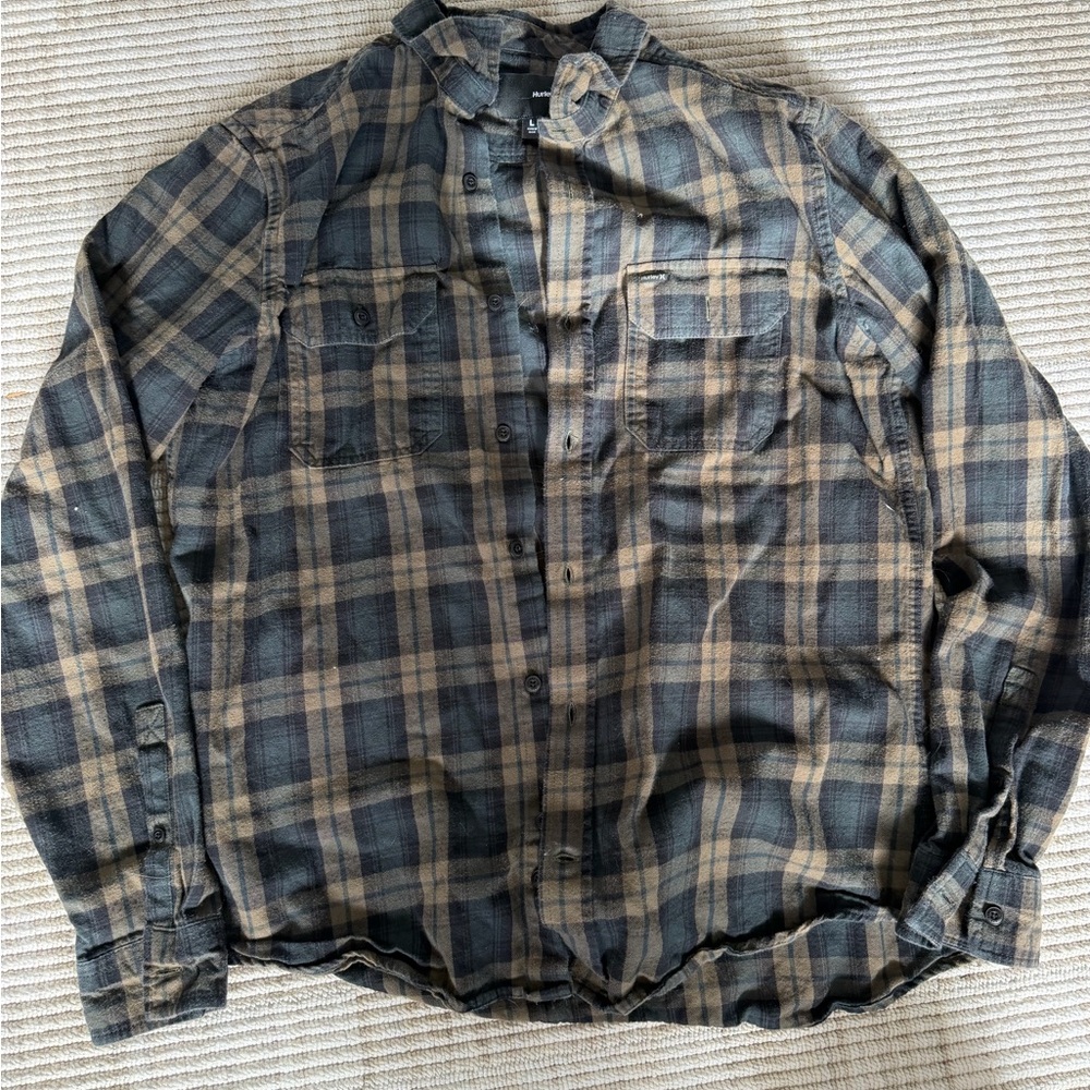 Hurley Black and Tan Plaid Shirt